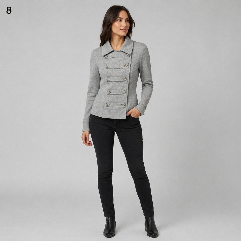 cAbi Military Sweatshirt Jacket Womens Small Gray Cotton Polyester Style‎ #328